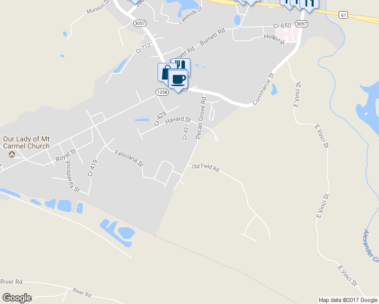 map of restaurants, bars, coffee shops, grocery stores, and more near 4735 Pecan Grove Road in Saint Francisville