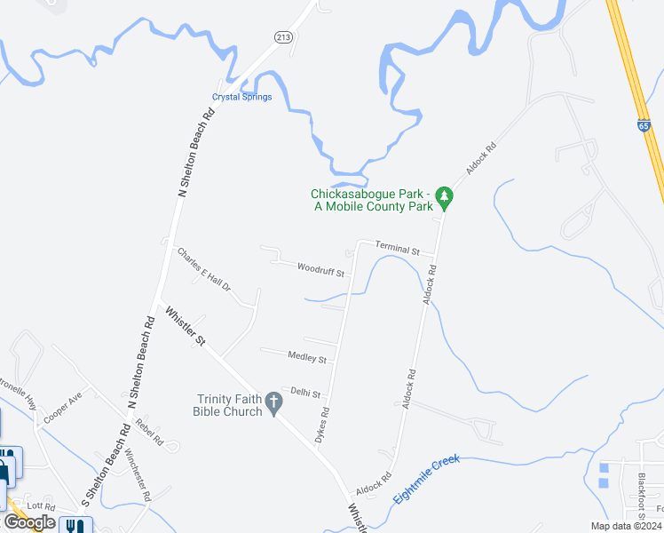 map of restaurants, bars, coffee shops, grocery stores, and more near 4 Woodruff Street in Prichard