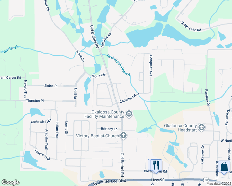 map of restaurants, bars, coffee shops, grocery stores, and more near 209 Warrior Street in Crestview