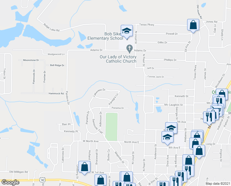 map of restaurants, bars, coffee shops, grocery stores, and more near 330 Lakeview Drive in Crestview