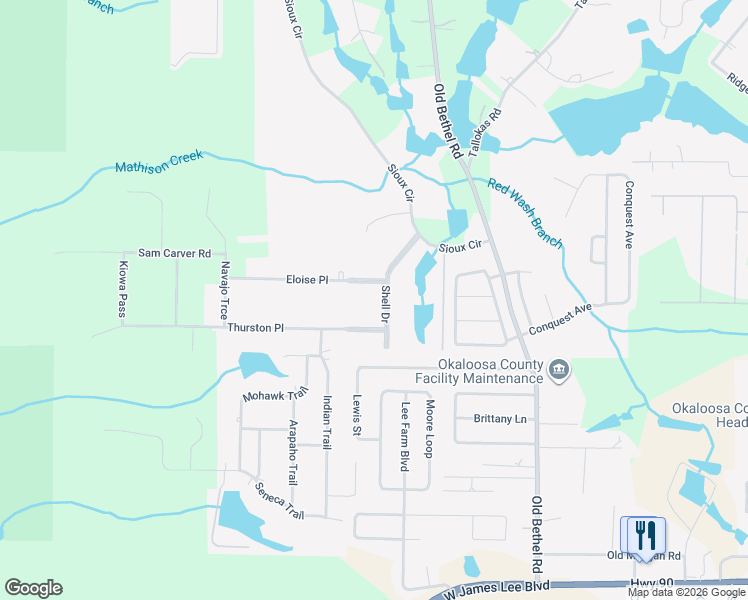 map of restaurants, bars, coffee shops, grocery stores, and more near 203 Shell Dr in Crestview