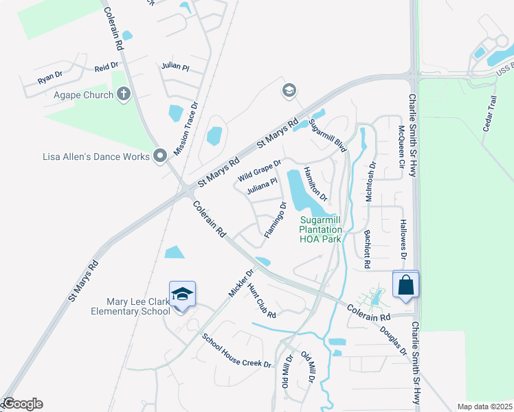 map of restaurants, bars, coffee shops, grocery stores, and more near 100 Saint James Place in St. Marys