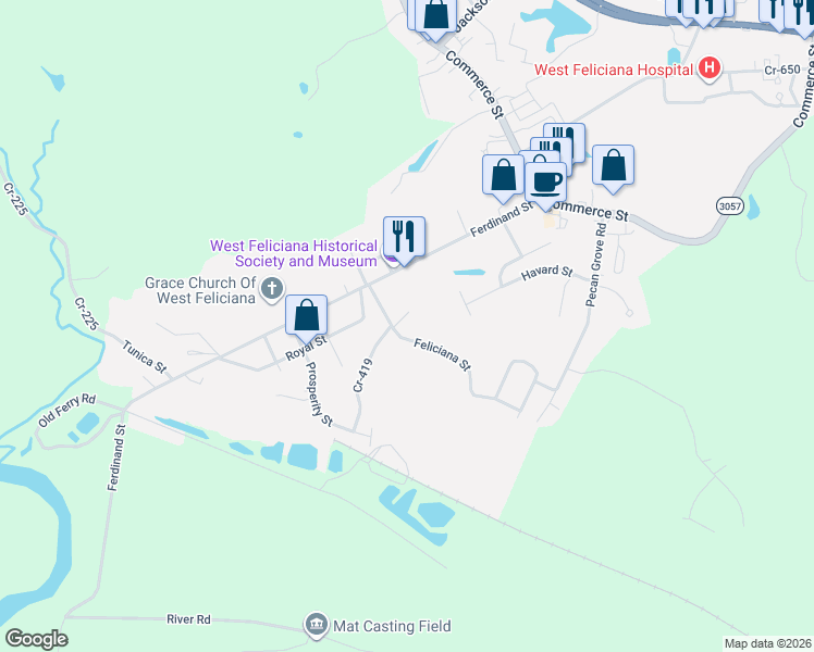 map of restaurants, bars, coffee shops, grocery stores, and more near 10064 Red Bud Street in Saint Francisville