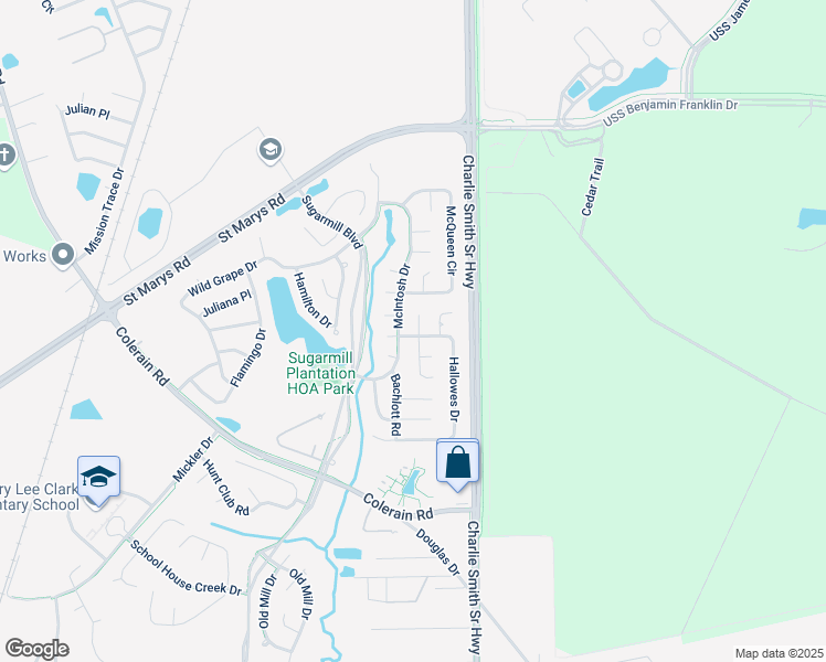 map of restaurants, bars, coffee shops, grocery stores, and more near 101 Chandler Way in St. Marys