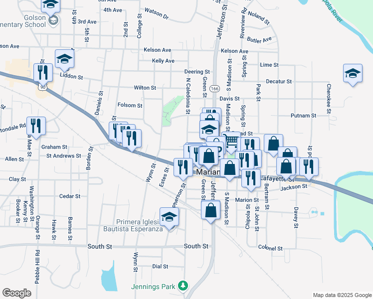 map of restaurants, bars, coffee shops, grocery stores, and more near 4392 Clinton Street in Marianna
