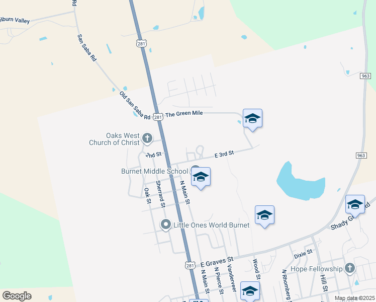map of restaurants, bars, coffee shops, grocery stores, and more near 105 Northgate Circle in Burnet