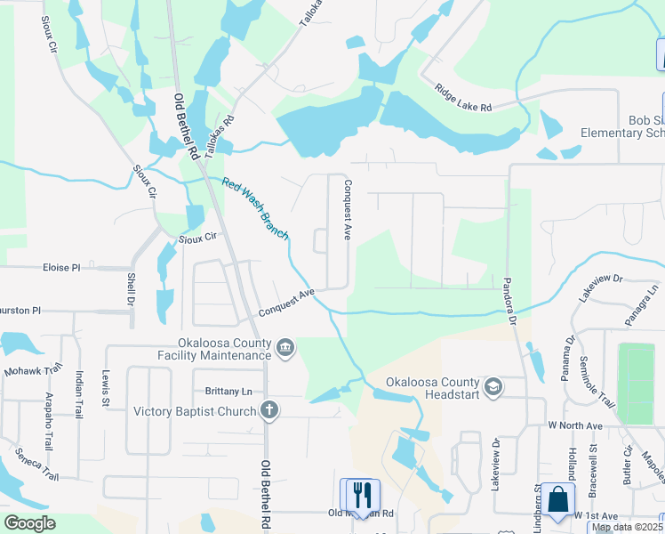 map of restaurants, bars, coffee shops, grocery stores, and more near 404 Triton Street in Crestview