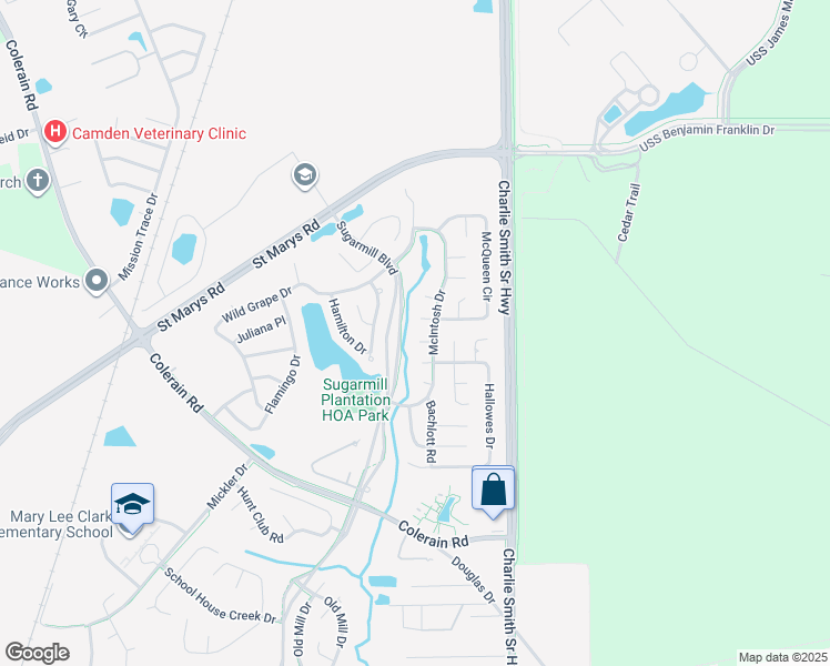 map of restaurants, bars, coffee shops, grocery stores, and more near 107 Stafford Way in St. Marys