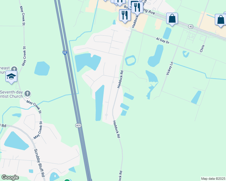 map of restaurants, bars, coffee shops, grocery stores, and more near 109 Bedford Court in Kingsland