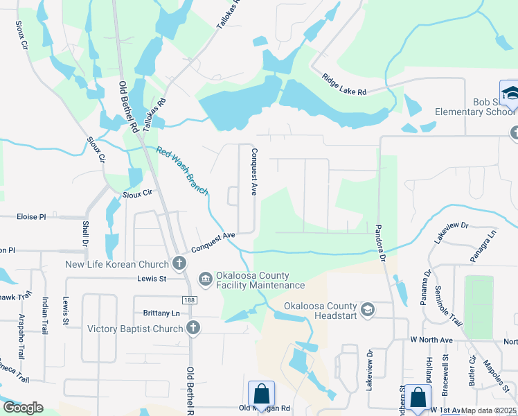 map of restaurants, bars, coffee shops, grocery stores, and more near 139 Conquest Avenue in Crestview