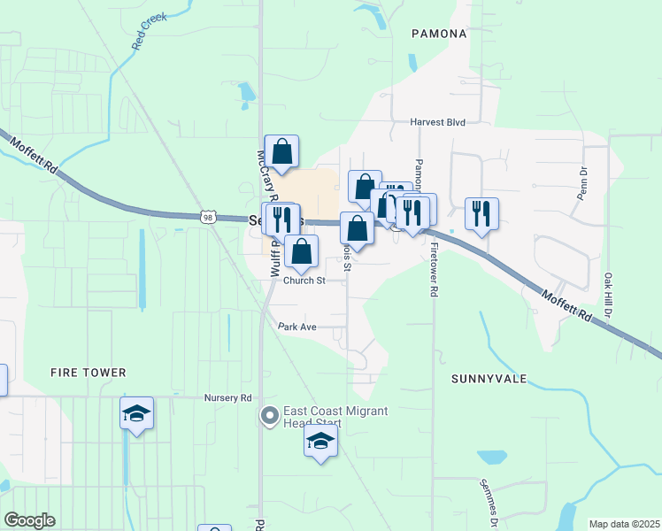 map of restaurants, bars, coffee shops, grocery stores, and more near 4107-4111 Illinois Street in Semmes