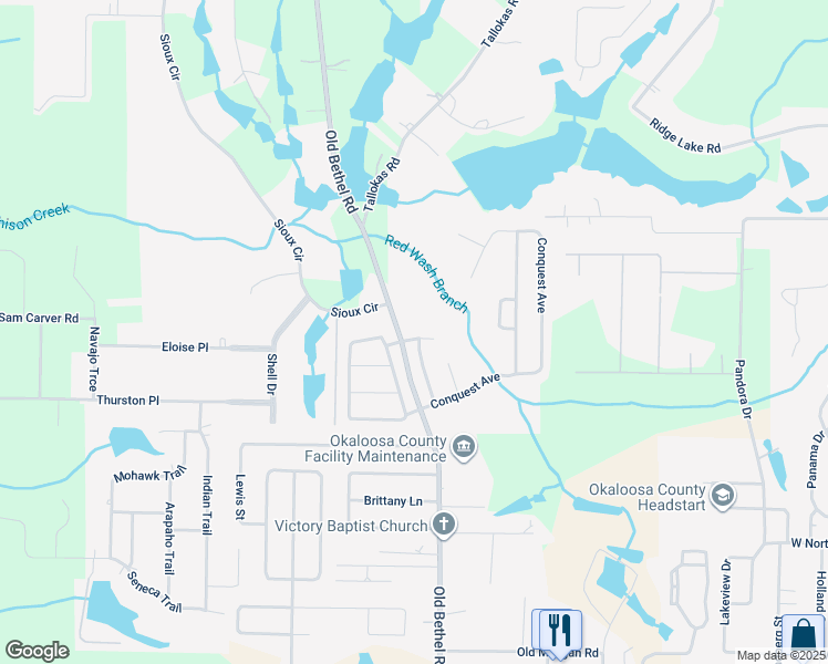 map of restaurants, bars, coffee shops, grocery stores, and more near 304 Trinidad Court in Crestview