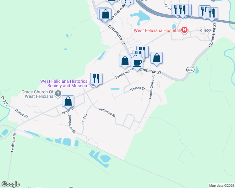 map of restaurants, bars, coffee shops, grocery stores, and more near 9949 Havard Street in Saint Francisville