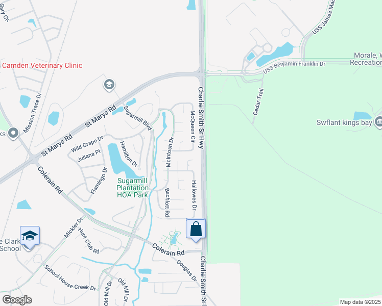 map of restaurants, bars, coffee shops, grocery stores, and more near 214 McQueen Circle in St. Marys