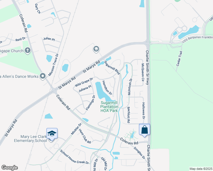 map of restaurants, bars, coffee shops, grocery stores, and more near 113 Hamilton Drive in St. Marys