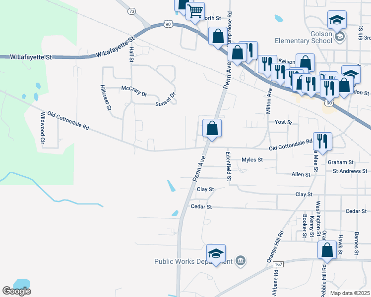 map of restaurants, bars, coffee shops, grocery stores, and more near 301 Albert Street in Marianna