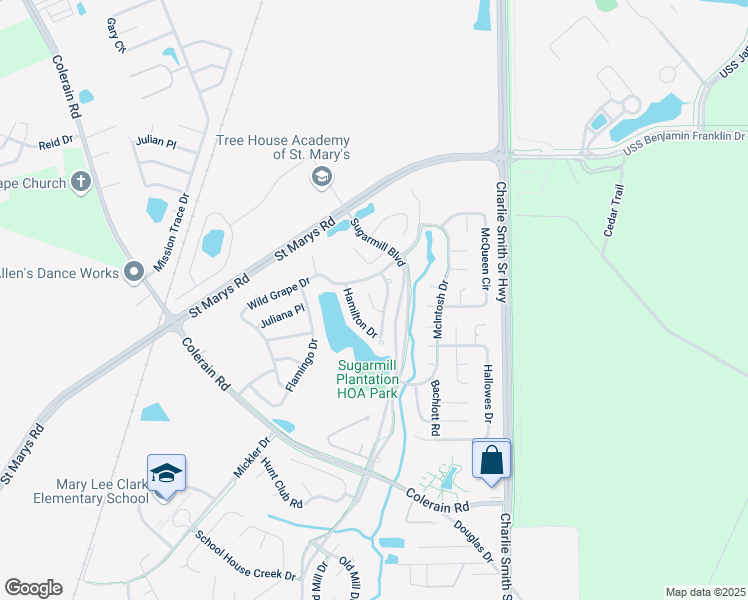 map of restaurants, bars, coffee shops, grocery stores, and more near 102 Clinton Court in Saint Marys