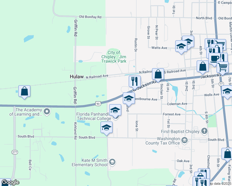 map of restaurants, bars, coffee shops, grocery stores, and more near 1442 West Jackson Avenue in Chipley