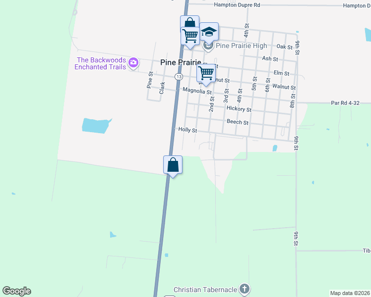 map of restaurants, bars, coffee shops, grocery stores, and more near 909 Railroad Street in Ville Platte