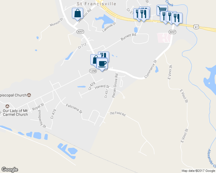 map of restaurants, bars, coffee shops, grocery stores, and more near 9984 Havard Street in Saint Francisville