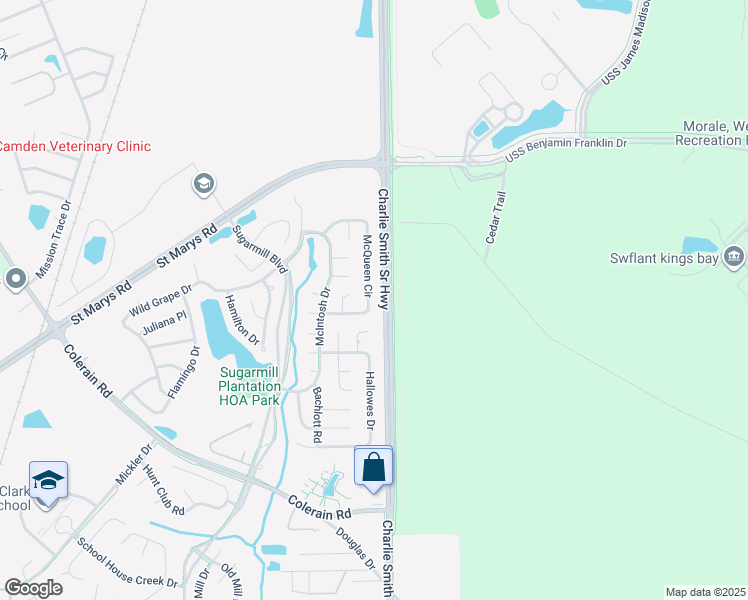 map of restaurants, bars, coffee shops, grocery stores, and more near 214 McQueen Circle in St. Marys