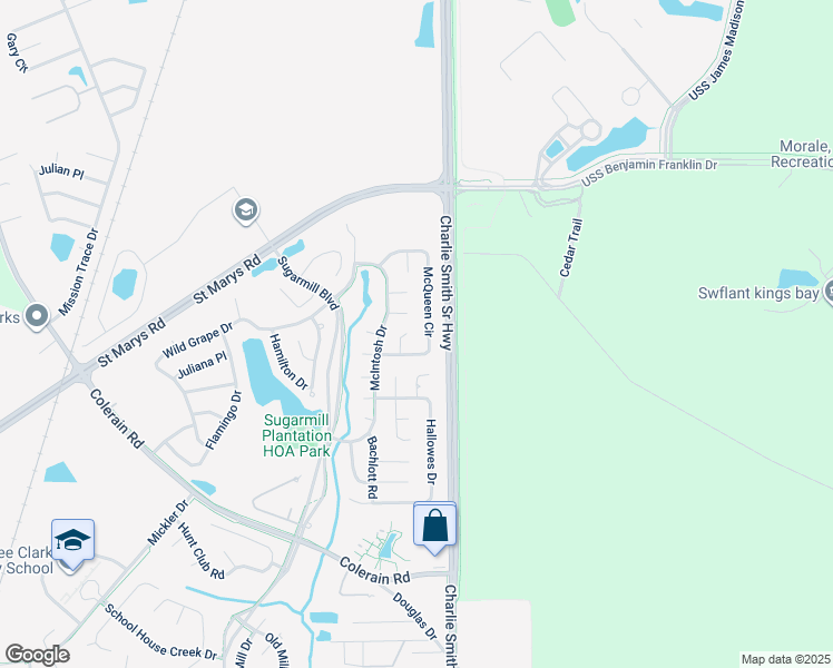 map of restaurants, bars, coffee shops, grocery stores, and more near 106 Porter Way in St. Marys