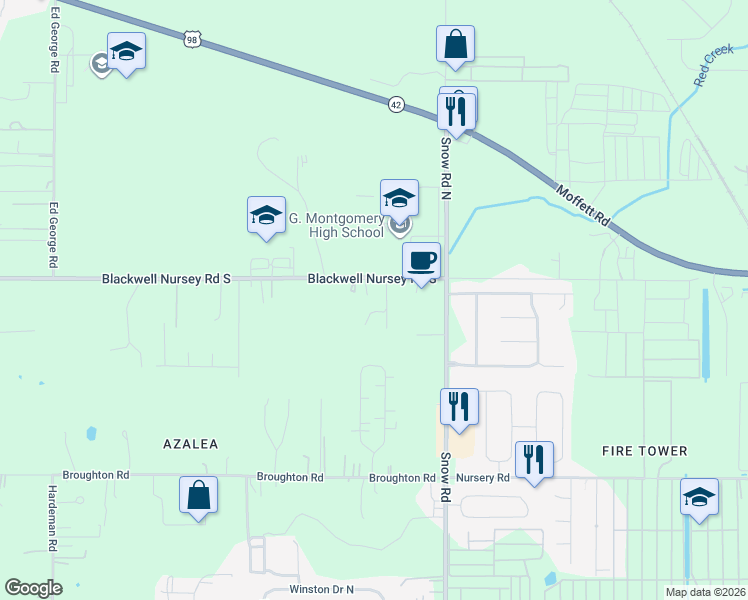 map of restaurants, bars, coffee shops, grocery stores, and more near 10027 Blackwell Nursey Road South in Semmes