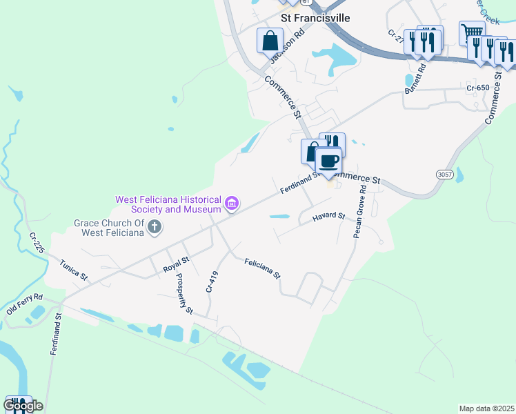 map of restaurants, bars, coffee shops, grocery stores, and more near 11833 Ferdinand Street in Saint Francisville
