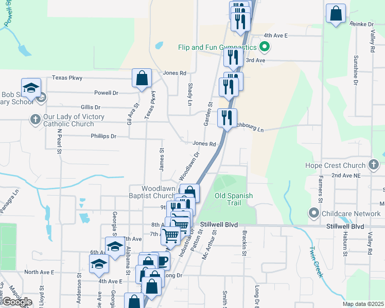 map of restaurants, bars, coffee shops, grocery stores, and more near 162 Woodlawn Drive in Crestview
