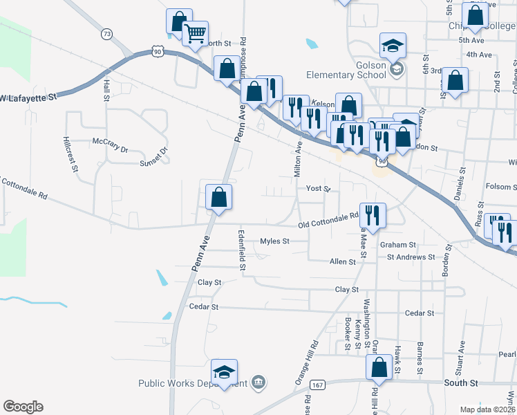 map of restaurants, bars, coffee shops, grocery stores, and more near Imperial Lane in Marianna