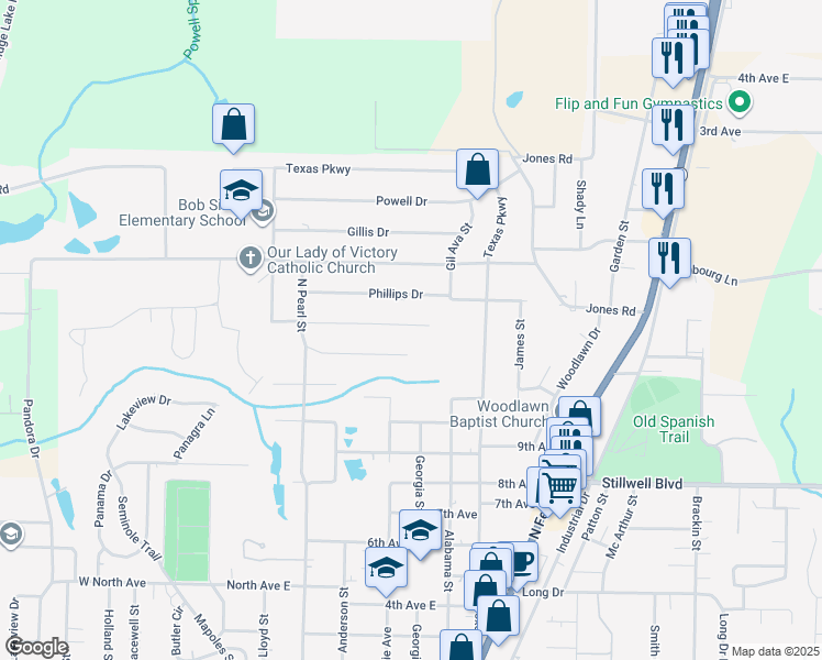 map of restaurants, bars, coffee shops, grocery stores, and more near 110 Jeff Drive in Crestview