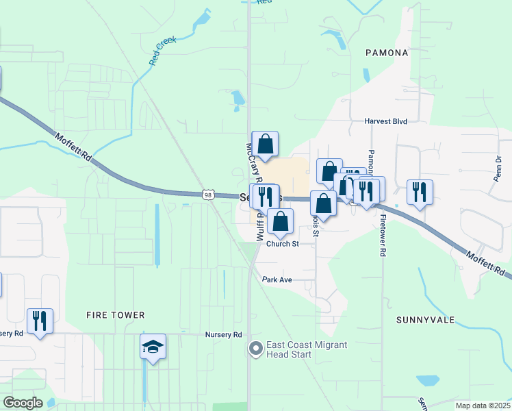 map of restaurants, bars, coffee shops, grocery stores, and more near in Semmes