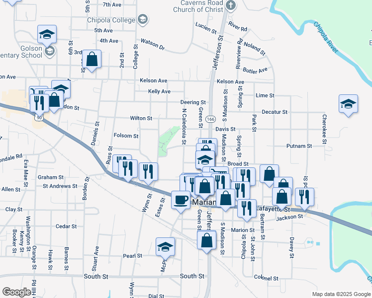 map of restaurants, bars, coffee shops, grocery stores, and more near 403 Putnam Street in Marianna