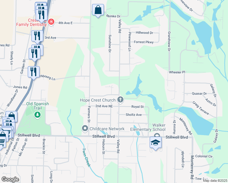 map of restaurants, bars, coffee shops, grocery stores, and more near 5575 Fleming Drive in Crestview