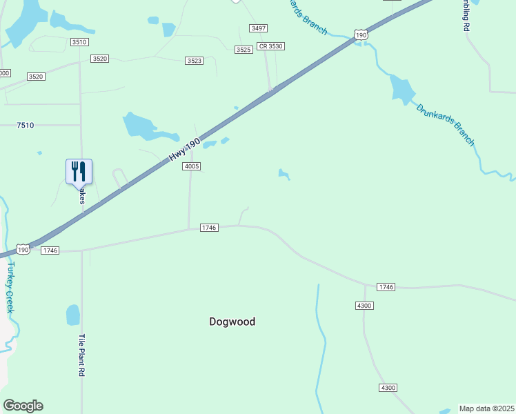map of restaurants, bars, coffee shops, grocery stores, and more near 939 Farm to Market Road 1746 in Woodville