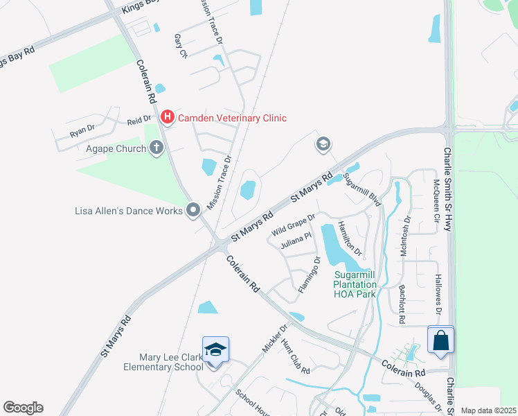 map of restaurants, bars, coffee shops, grocery stores, and more near 102 Skipper Court in St. Marys