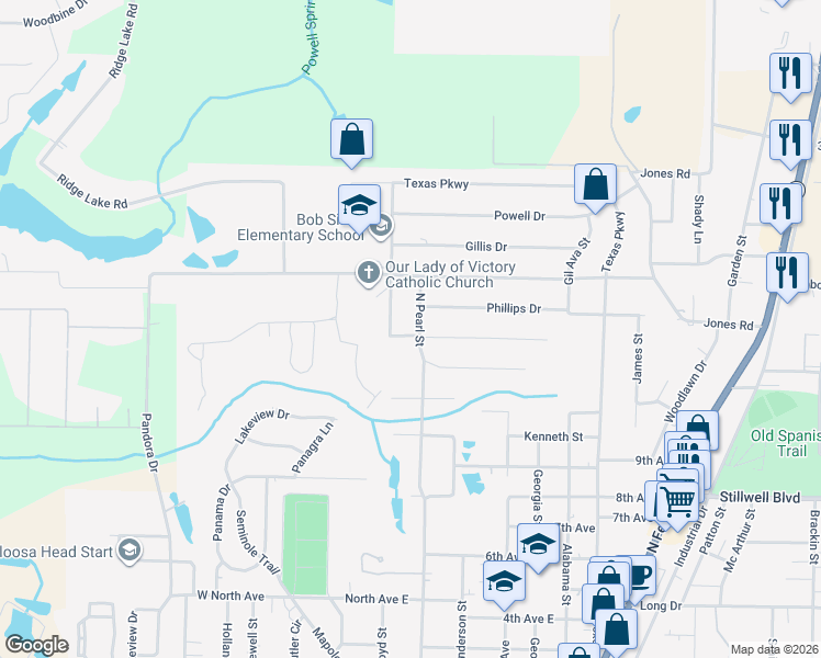 map of restaurants, bars, coffee shops, grocery stores, and more near 204 North Lloyd Street in Crestview