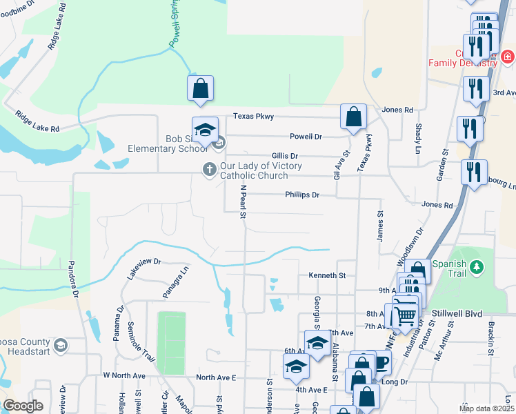 map of restaurants, bars, coffee shops, grocery stores, and more near 139 Jeff Drive in Crestview