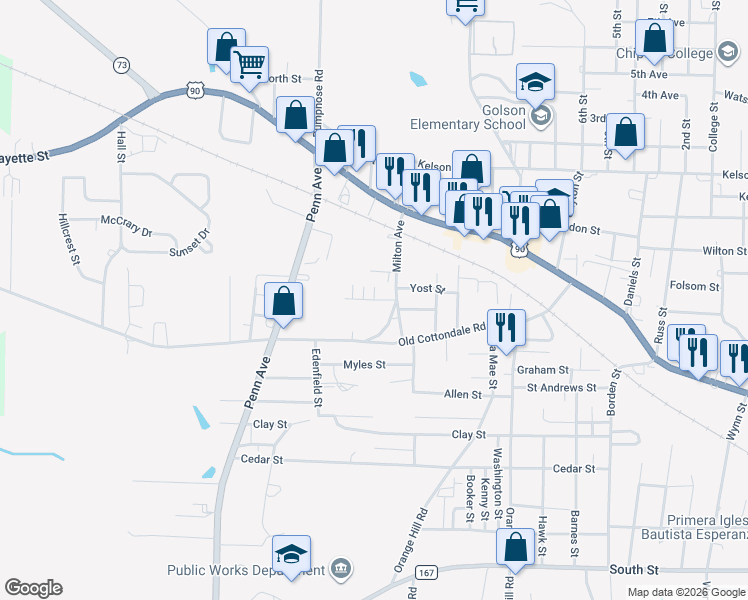 map of restaurants, bars, coffee shops, grocery stores, and more near Imperial Lane in Marianna