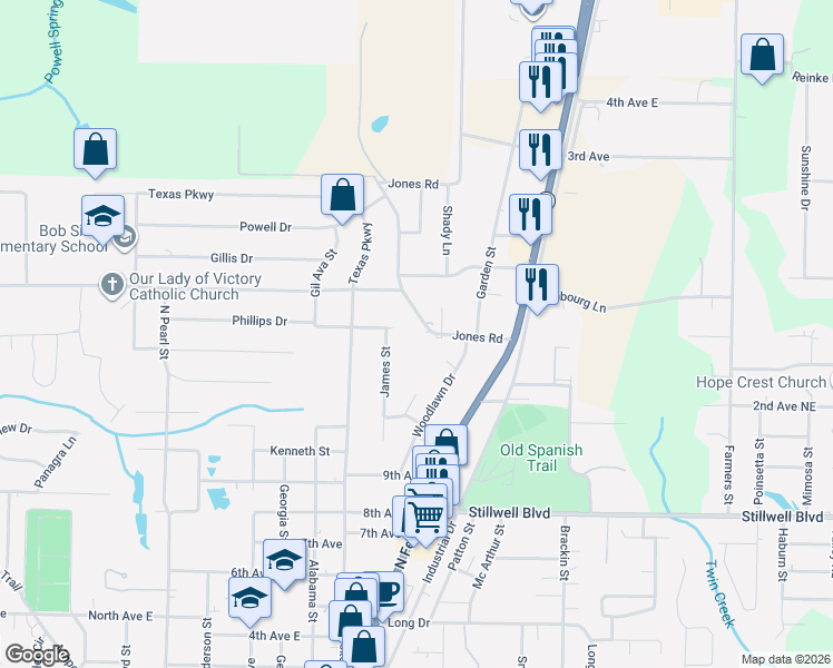 map of restaurants, bars, coffee shops, grocery stores, and more near 157 Jones Road in Crestview