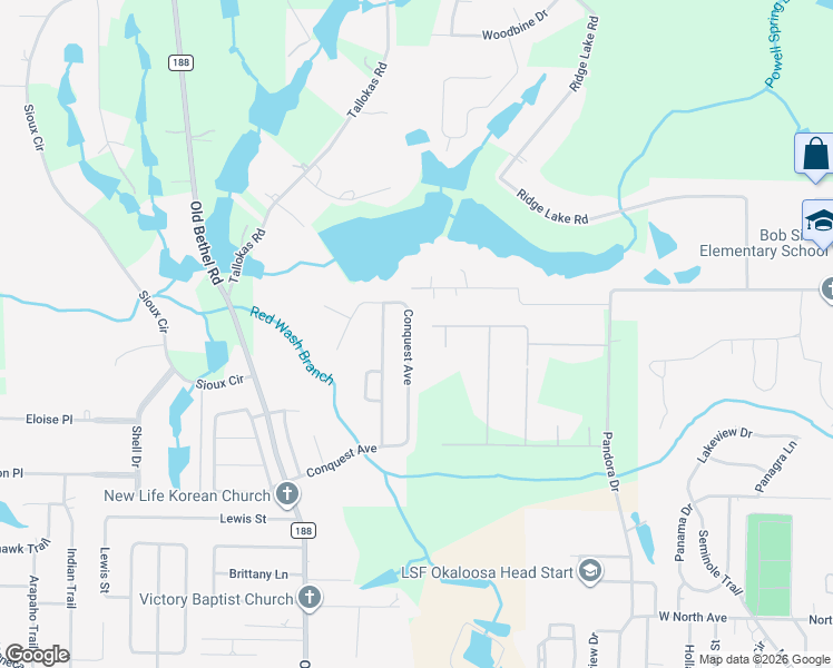 map of restaurants, bars, coffee shops, grocery stores, and more near 154 Conquest Avenue in Crestview