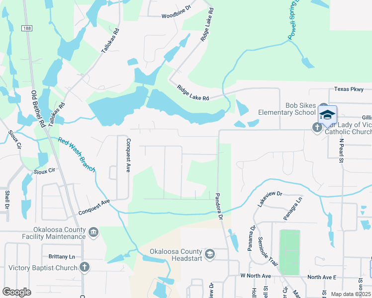 map of restaurants, bars, coffee shops, grocery stores, and more near 5540 Frontier Drive in Crestview