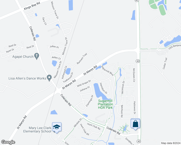 map of restaurants, bars, coffee shops, grocery stores, and more near 203 Thompson Court in Saint Marys