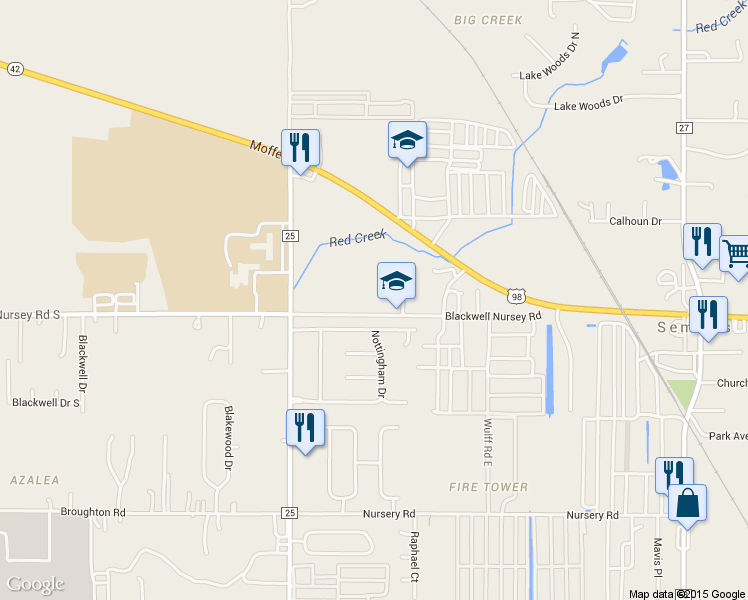 map of restaurants, bars, coffee shops, grocery stores, and more near 9625 Blackwell Nursey Road in Semmes