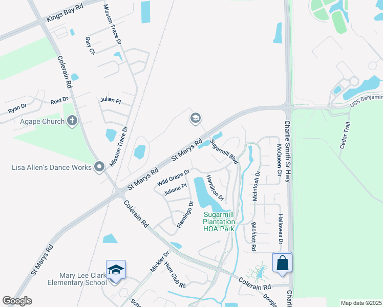 map of restaurants, bars, coffee shops, grocery stores, and more near 202 Thompson Court in St. Marys