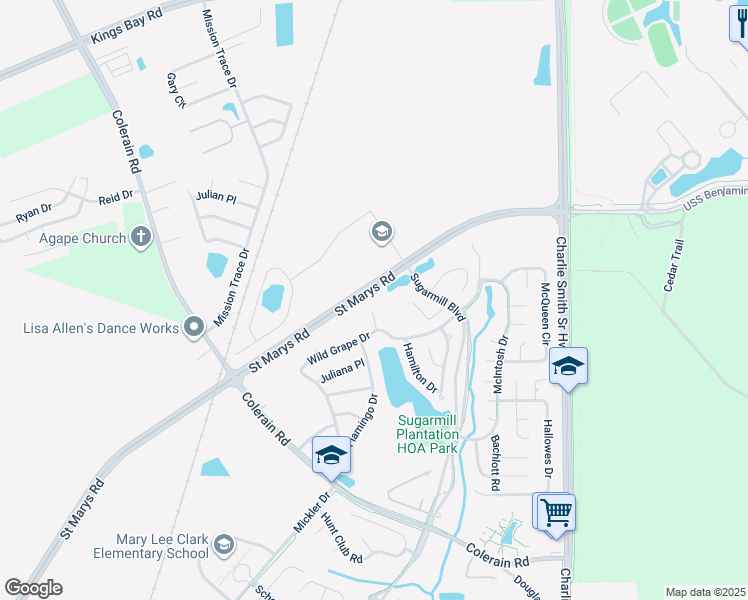 map of restaurants, bars, coffee shops, grocery stores, and more near 202 Thompson Court in St. Marys