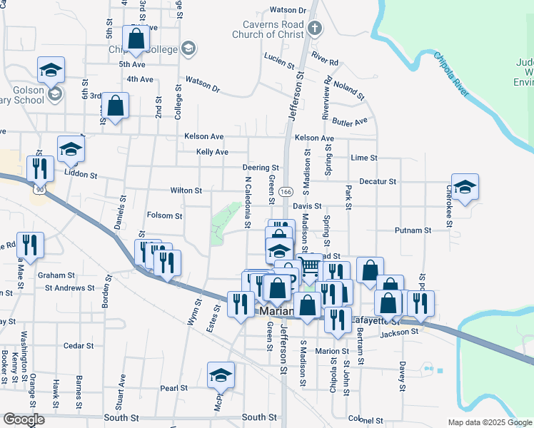 map of restaurants, bars, coffee shops, grocery stores, and more near 2945 Green Street in Marianna
