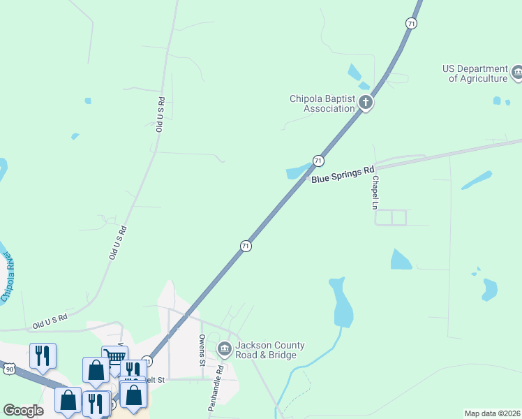 map of restaurants, bars, coffee shops, grocery stores, and more near 2941 Florida 71 in Marianna