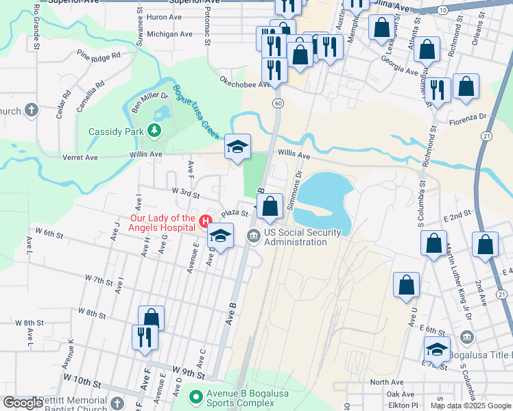 map of restaurants, bars, coffee shops, grocery stores, and more near in Bogalusa