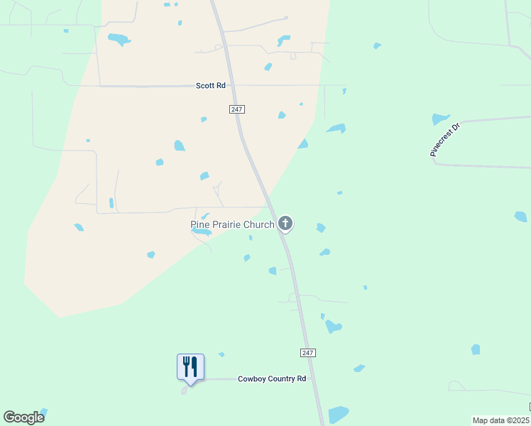 map of restaurants, bars, coffee shops, grocery stores, and more near 743 Farm to Market Road 247 in Huntsville